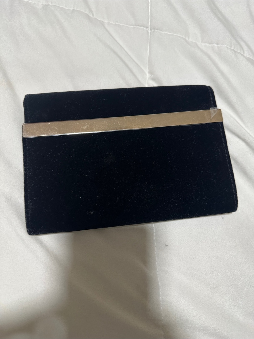 Black Velvet Clutch with Gold Bar Accent